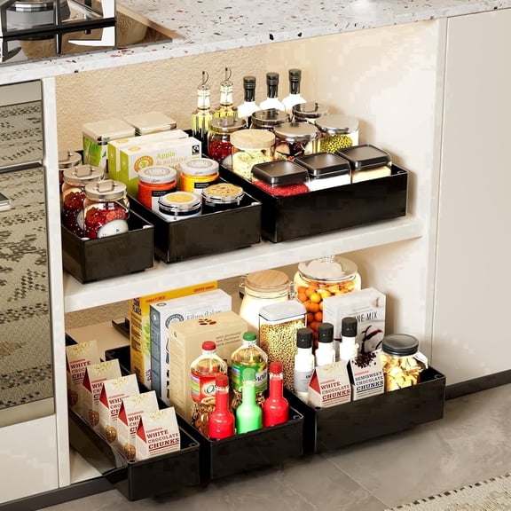 ROSYNEY 3 pack Pull Out Cabinet Organizer, Multi-Size (10.63", 7.08" and 5.12") Slide Out Drawers for Kitchen, Pantry, Bathroom, Black