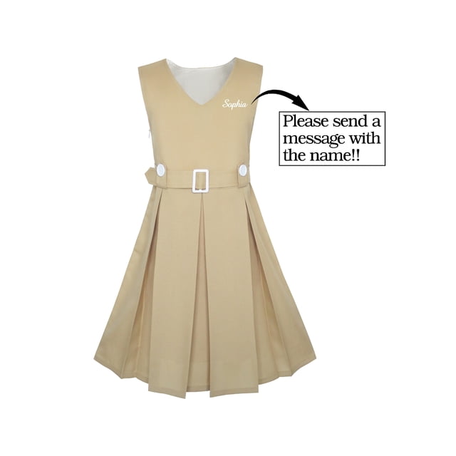 Girls Dress Back School Customized Gift School Uniform Beige 8 Years