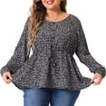 thumbnail image 2 of DARING DIVA Women's Plus Size Floral Print Long Sleeve Belt Tie Peplum Top 3X Purple, 2 of 6