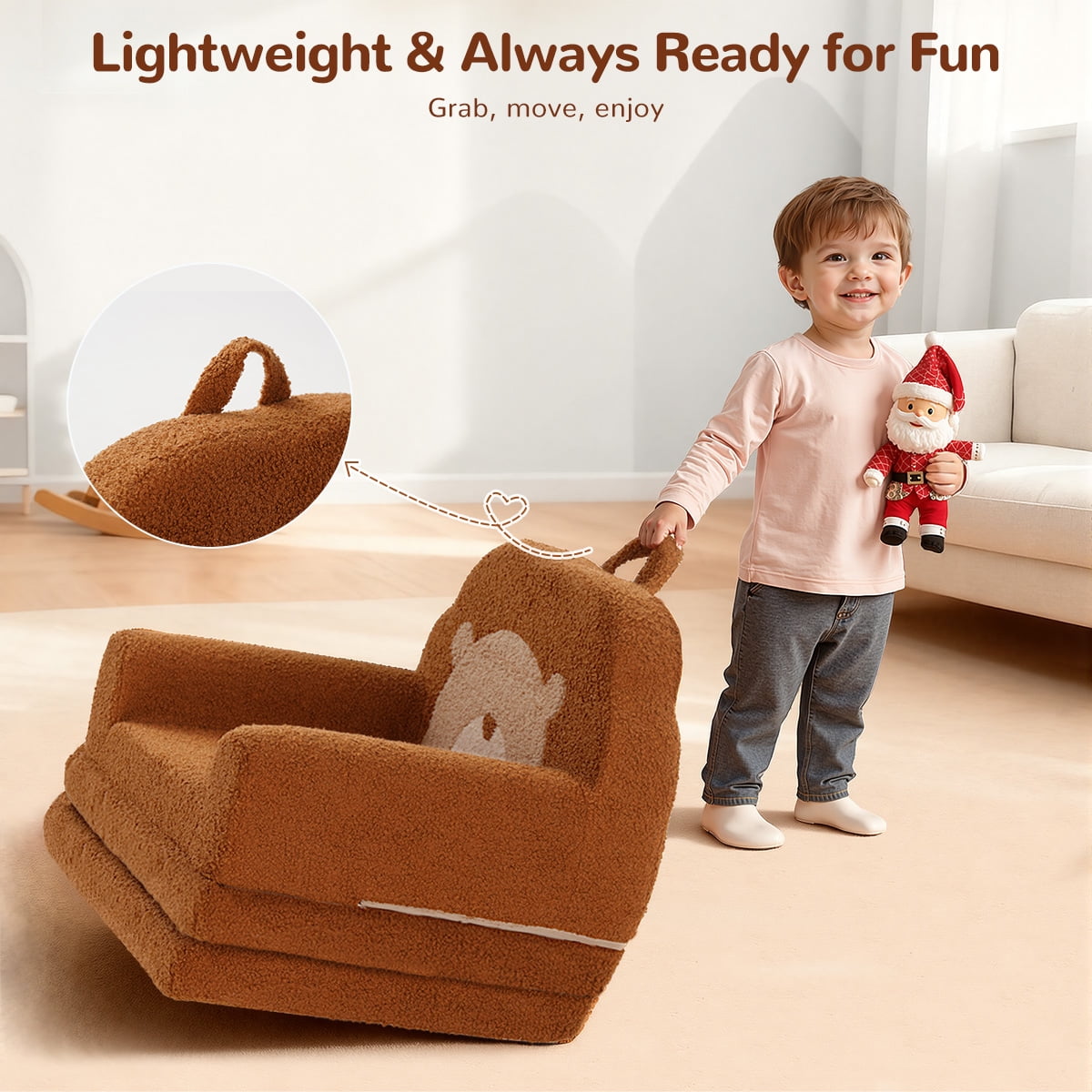 Toddler Sofa, 2 in 1 Kids Couch, Foldable Baby Couch Chair for Boys and Girls Gift, Bear