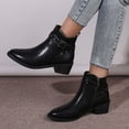 thumbnail image 1 of Womens Fashion Boots Pointed Toe Chunky Heel Middle Heel Slouchy Metal Leather Buckle Booties, 1 of 1