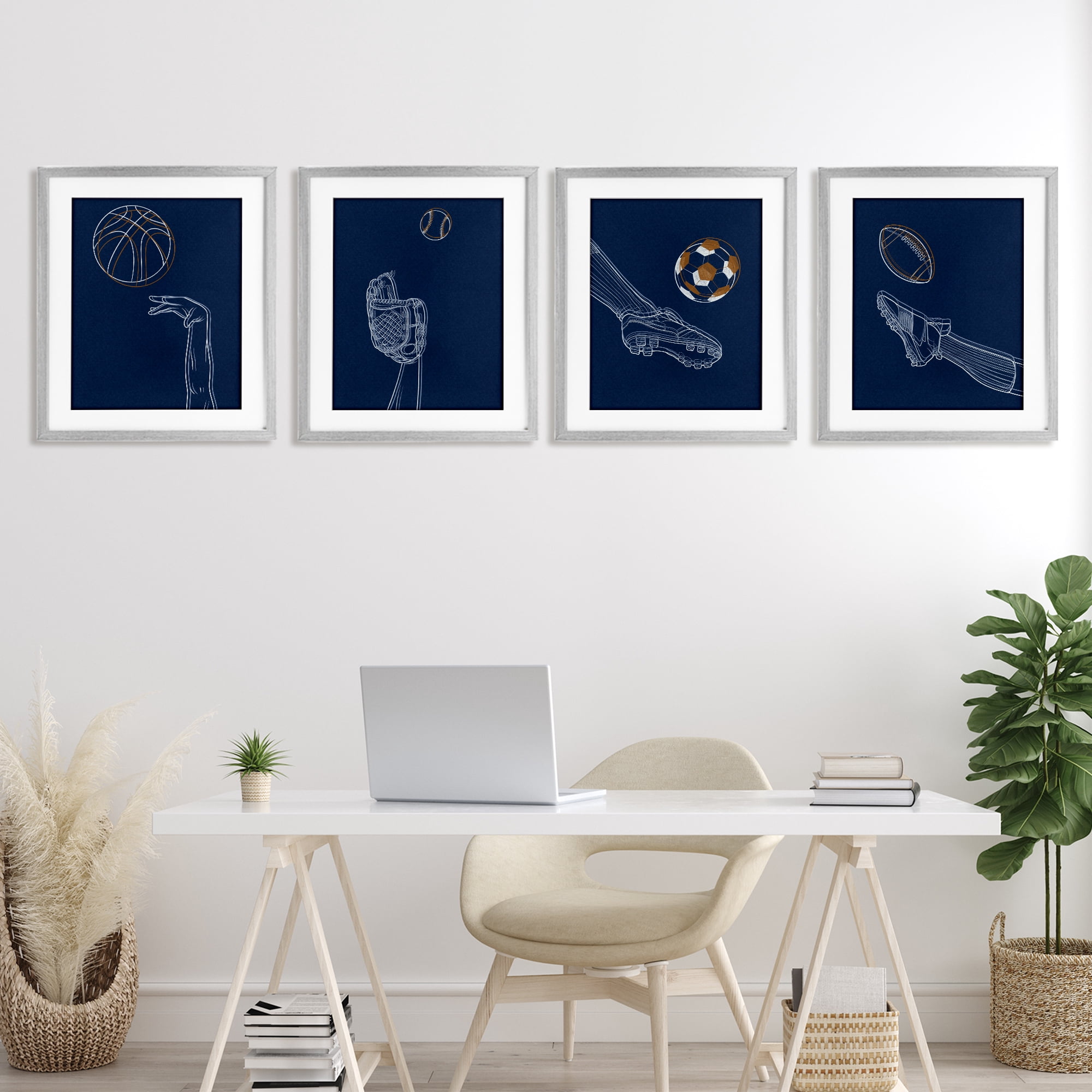 Stupell Industries Sports In Action Contour 4 Piece Gray Framed Print Under Glass Set, design by Marcus Prime