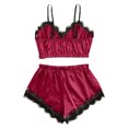 thumbnail image 2 of ICQOVD Women Sleepwear Sleeveless Strap Nightwear Lace Trim Satin Cami Top Pajamas Sets, 2 of 4