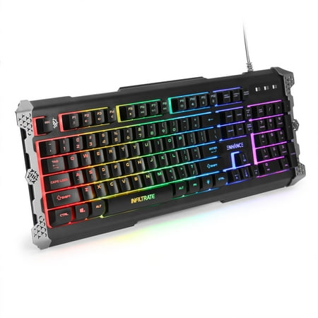 - ENHANCE Infiltrate Membrane Hybrid Mechanical Gaming Keyboard - 7 Colors with 9 Lighting Effects with Soundwave LED Response Mode , Anti-Ghosting , Water/Spill Resistant Design & 12 Media Shortcuts