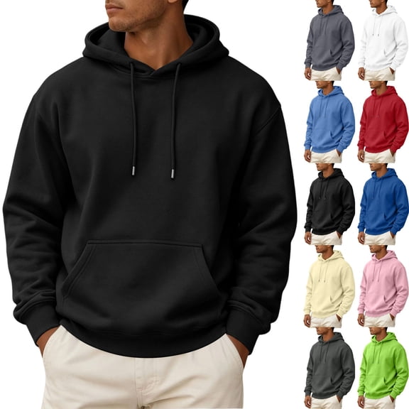 Zimjoy Men's Fleece Lined Hooded Sweatshirt Casual Long Sleeve Hoodies Pullover Fashion Drawstring Hoodie with Kangaroo Pocket Black L