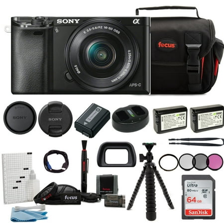 Sony Alpha a6000 Mirrorless Camera w/ 16-50mm Lens & 64GB SD Card Bundle (Best Autofocus Mirrorless Camera)