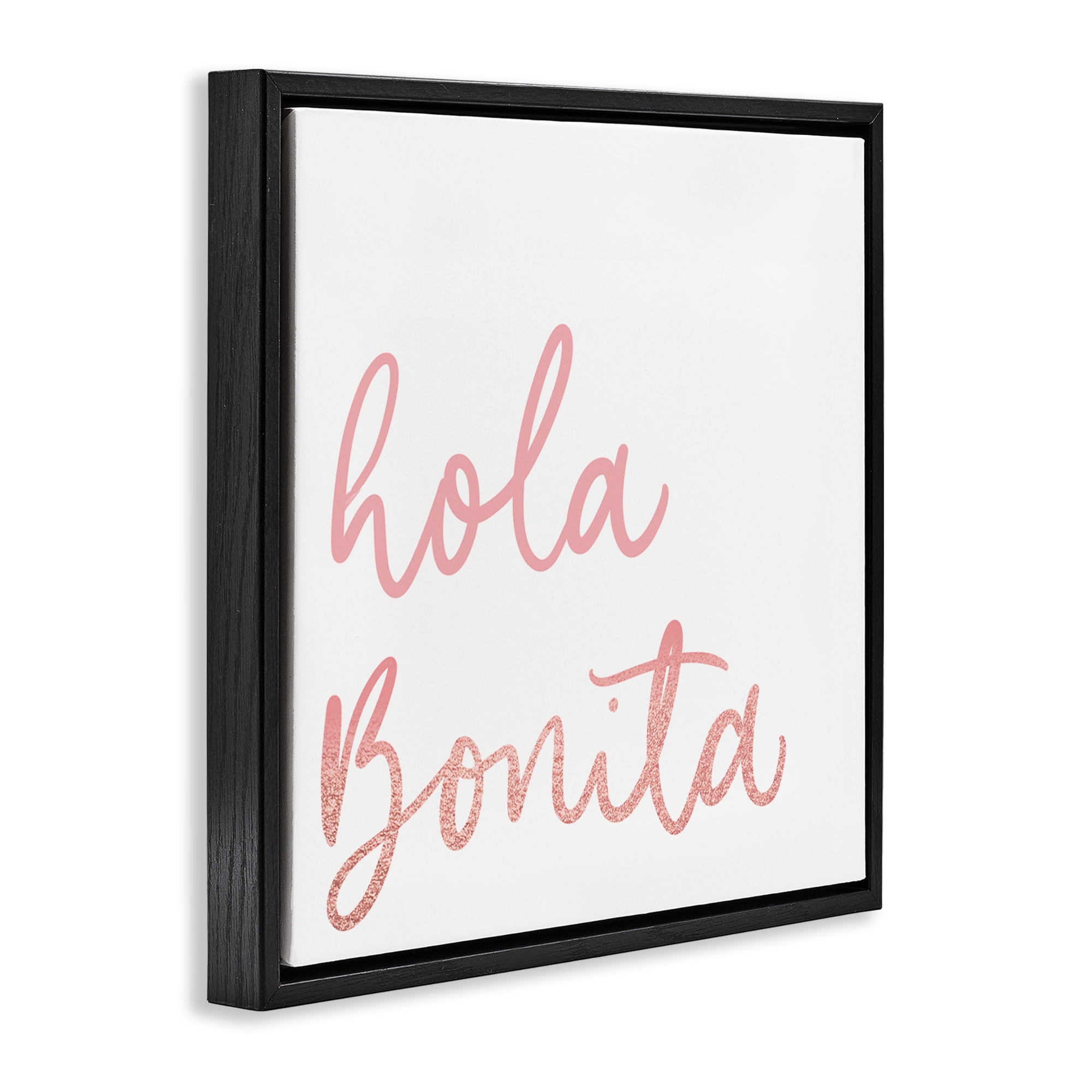 Stupell Industries Hola Bonita Rosa Inspirational Quotes & Sayings Painting Black Floater Framed Art Print Wall Art, 25 x 25