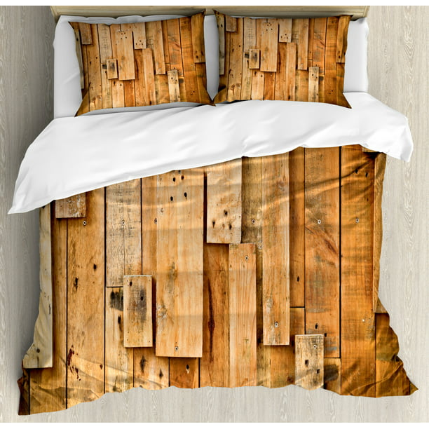 Wooden King Size Duvet Cover Set Lodge, Farmhouse Style King Size Bedding Sets