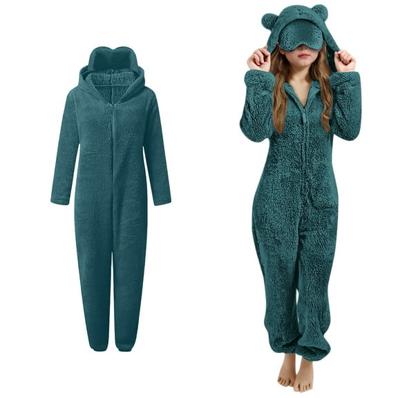 Kids Pajamas Girls Cute Bear Ear Hooded Green Onesie Kids Warm Zipper Romper Sleepwear Kids Pajamas Girls 5-6 Years