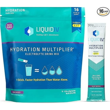 Liquid I.V. Hydration Multiplier - Acai Berry - Hydration Powder Packets | Electrolyte Drink Mix | Easy Open Single-Serving Stick | Non-GMO | 16 Sticks