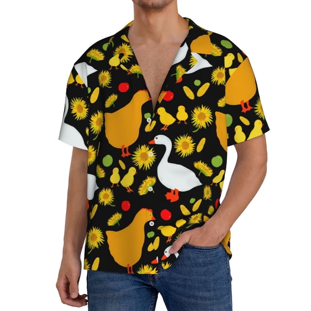 Fotbe Farm Goose Camisa Estampada de Manga Corta para Hombre, Casual de Verano, Estilo Playero, Sin Arrugas-3X-Large