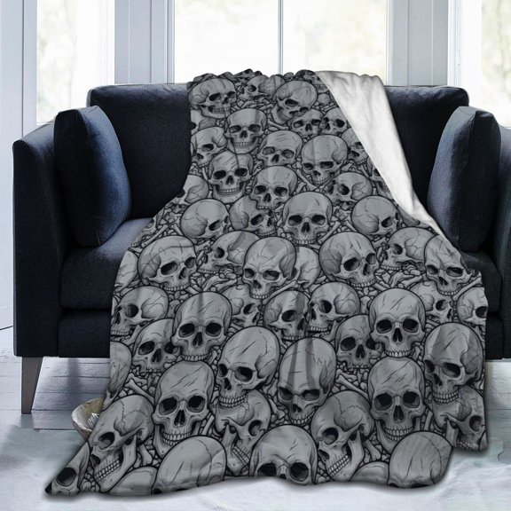 Skull Blanket Gifts for Women Men Girls Boys, Halloween Skeleton Throw Blanket, Soft Flannel Blanket for Bedroom Living Room Sofa Bed Decor 50x40