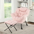 thumbnail image 4 of Costway Lazy Sofa Chair Accent Leisure Armchair with Folding Footrest & Storage Pocket Pink, 4 of 10