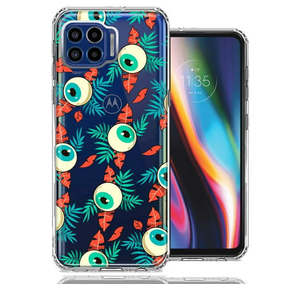 MUNDAZE For Motorola One 5G Halloween Creepy Tropical Eyeballs Design Double Layer Phone Case Cover