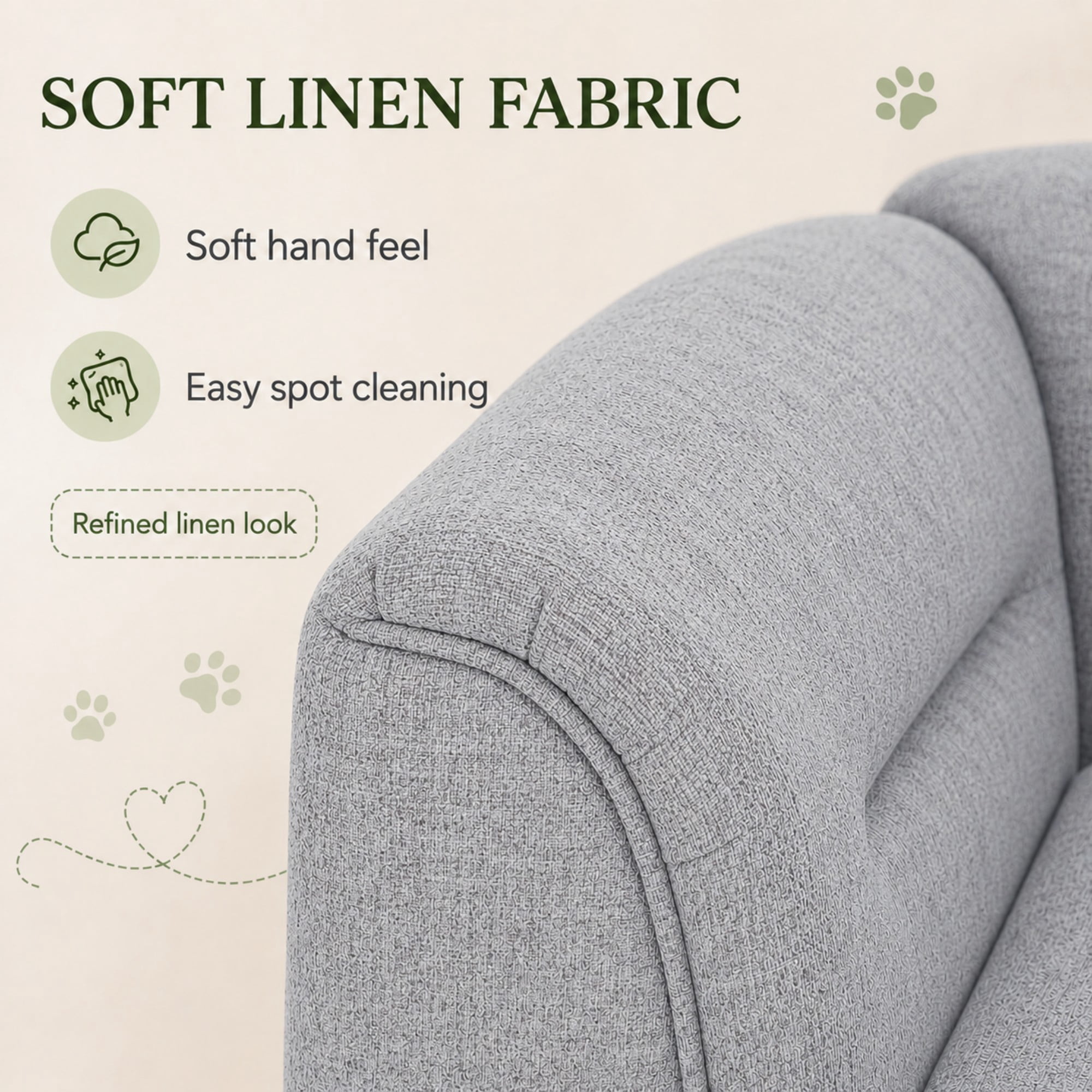 Aenkyo 52" Large Dog Sofa Bed, Linen Pet Couch with Removable Cushions, Light Gray