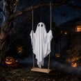 thumbnail image 3 of Halloween Decorations Outdoor - 5 FT Large Hanging Swing Ghost Halloween Decor, Spooky Decor for Tree Porch Backyard Halloween Party Supplies(With Light), 3 of 6