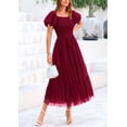 thumbnail image 4 of Vestido PRETTYGARDEN de tul midi fruncido para mujer, color rojo vino, 4 of 8