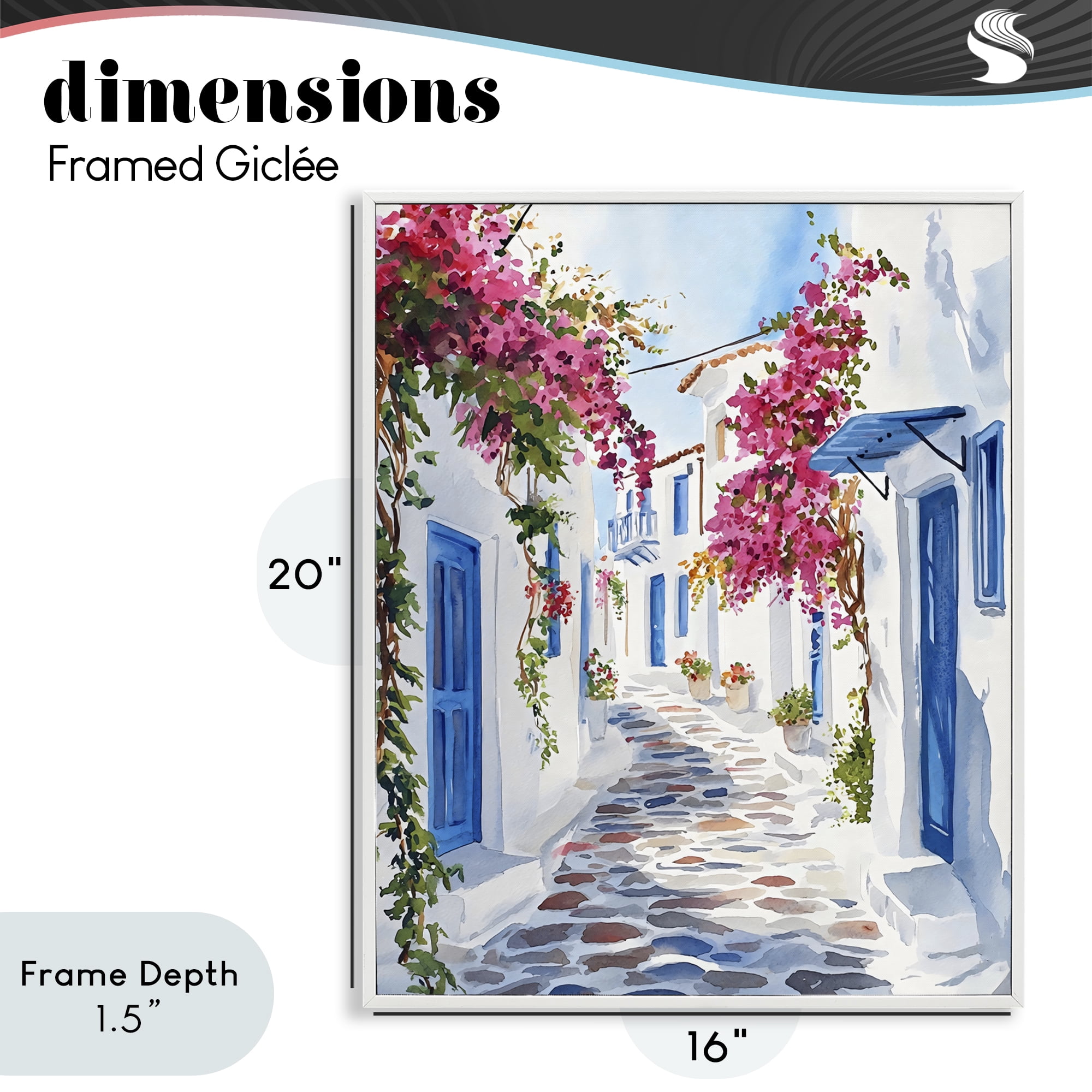 Stupell Industries Santorini Stone Street Pathway White Framed Giclee Art, design by LSR Design Studio