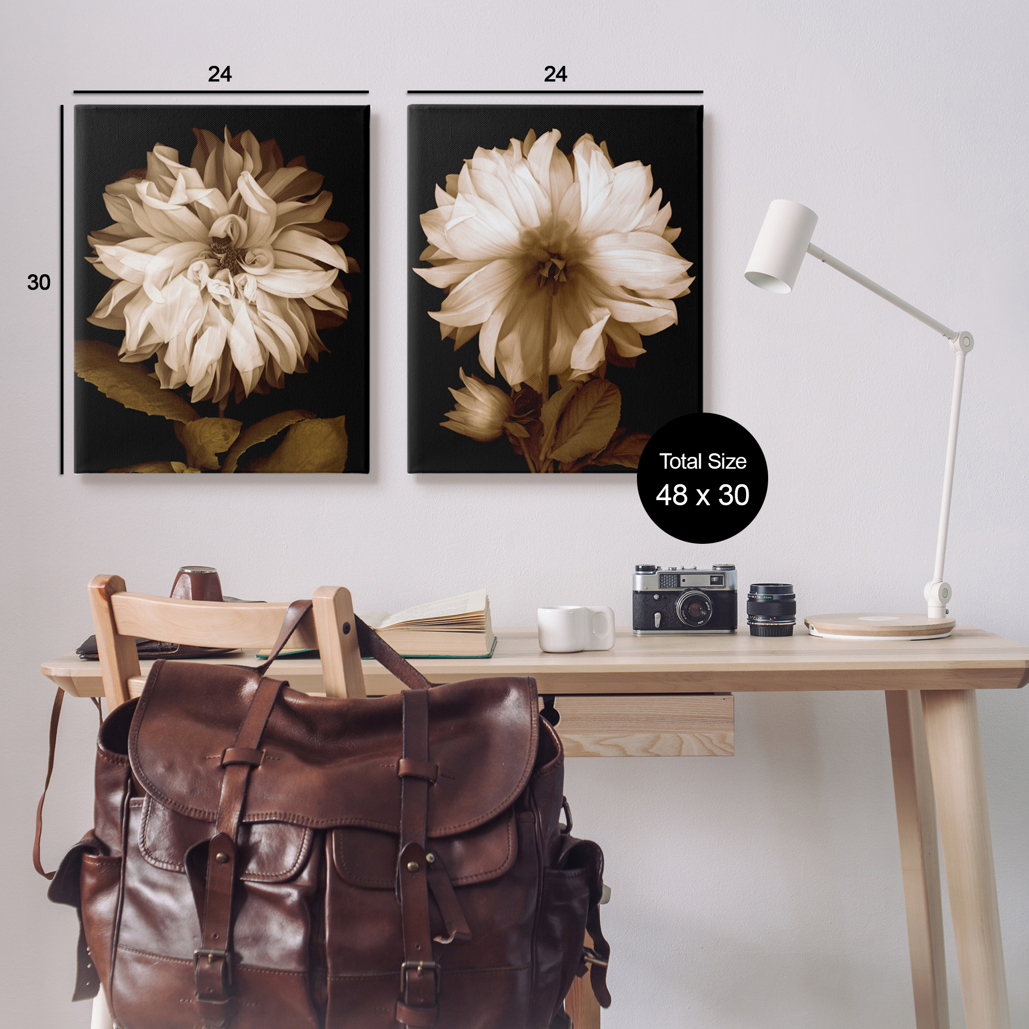 Stupell Sepia Chrysanthemum Flower Blooms Botanical & Floral Photography Gallery Wrapped Canvas Print Wall Art, Set of 2