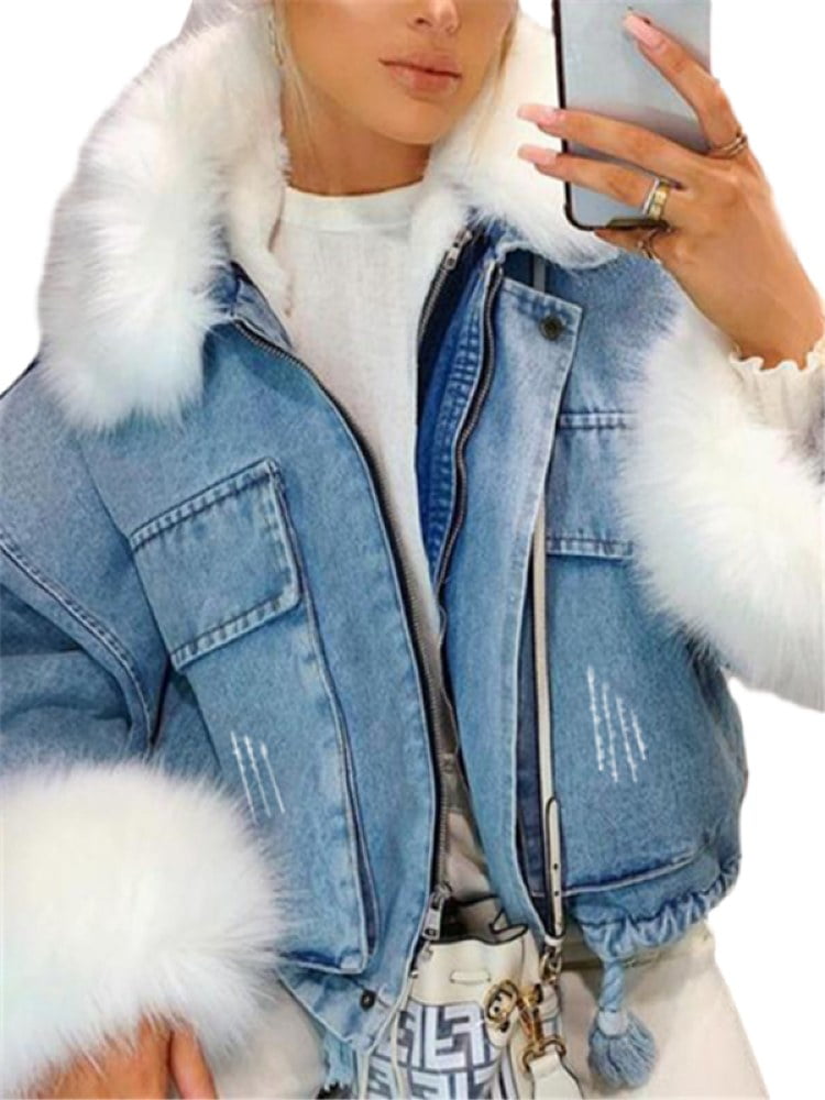 Women Winter Hooded Coats Women Long Sleeve Denim Outerwear Jackets Walmart Canada