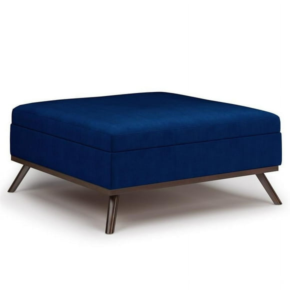Owen 36 in.W Mid Century Coffee Table Storage Ottoman in Blue Velvet Fabric