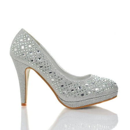 Apple2 by Top Moda, Round Toe Glitter Mesh Rhinestone Studded Low Platform Pump Heels