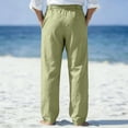 thumbnail image 5 of WULMLEO Mens Linen Cargo Pants Relaxed Fit Drawstring Waist Beach Slacks with Pockets Casual Summer Lightweight Trousers Army Green 3XL, 5 of 5