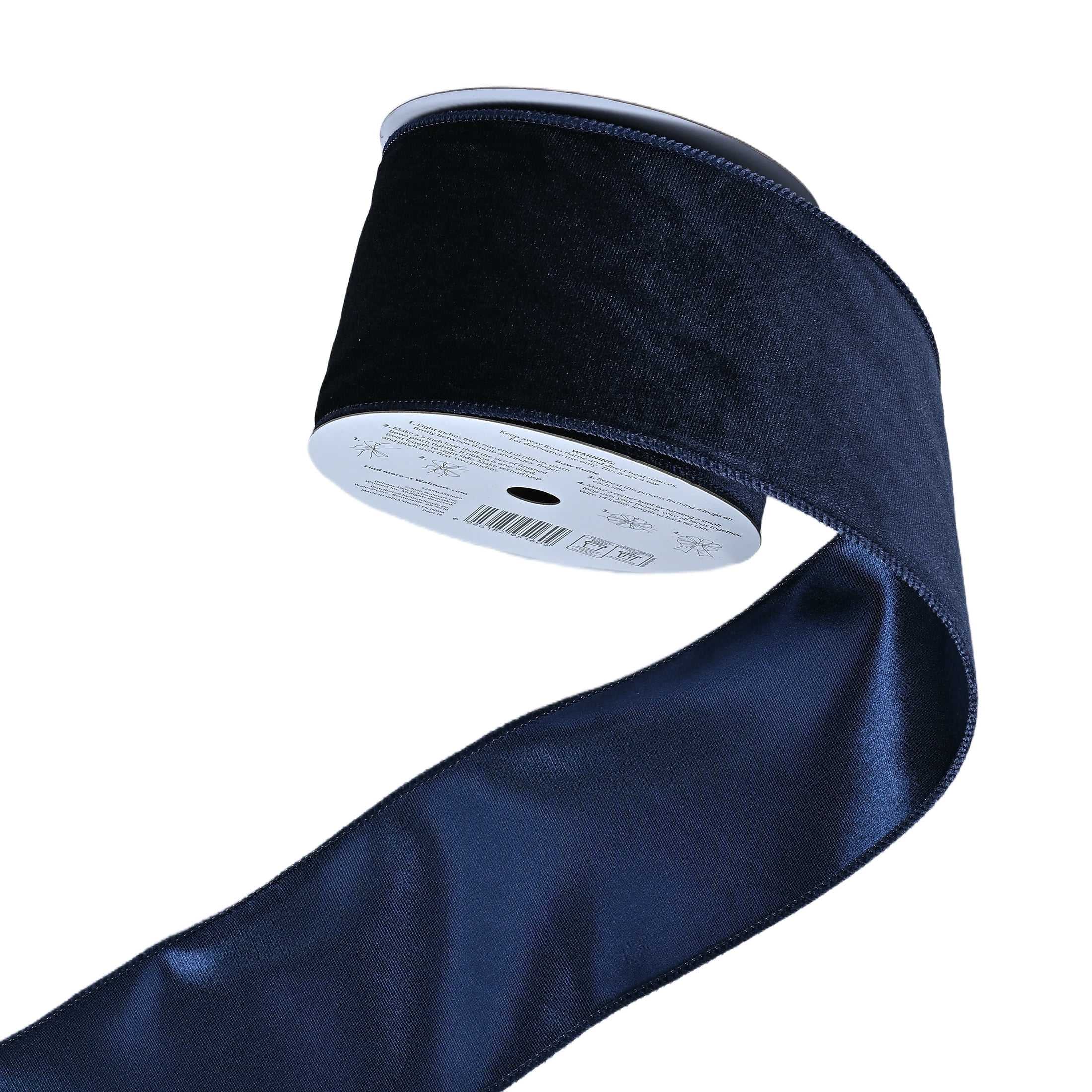 Navy Blue Velvet Christmas Ribbon, 3.5" x 30', by Holiday Time