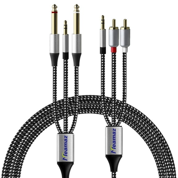 Meamaz 6.56ft RCA to 3.5mm, 1/8 to 1/4 Audio Cable, Aux to RCA Headphone Use for CD TV Mixer, Power Amplifier, Home Theater, Speaker Headphone