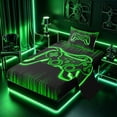 thumbnail image 2 of meiyoeat Boys Gamer Twin Sheet Sets, Hexagon Neon Gaming Console Bedding, Black Green, 3 Pieces, 1 Flat Sheet, 1 Fitted Sheet and 1 Pillowcase, 2 of 6