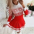 thumbnail image 2 of Lanhui Women Casual Dress Christmas Printed O-Neck Pleated Skirt Long Sleeve Dress, 2 of 5