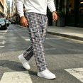 thumbnail image 2 of UDAUDU Cargo Sweatpants for Men Plaid Fall Lightweight Stretch Drawstring Trouser Outdoor Workout Hiking Loose Fit Pants with Pockets Dark Blue 3XL, 2 of 8