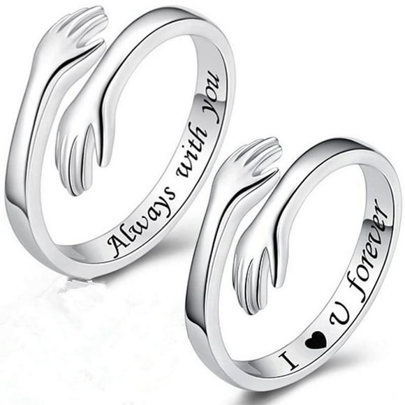 Jinsinto Hug Ring, Hug Rings for Women Girls Silver Hugging Hands Open Promise Ring Jewelry Hug Hands Mens Rings Couples Wedding Bands