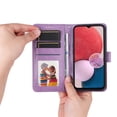 thumbnail image 6 of Dteck for Samsung Galaxy A13 Case, PU Leather Flip Wallet Case with Cart Slot Wrist Strap and Kickstand Shockproof Protective Case for Samsung Galaxy A13 6.6 inch 2021 Ladies Girls Women Men, Purple, 6 of 14