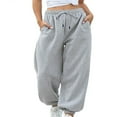 thumbnail image 3 of CNKOO Women Autumn Casual Pants Solid Color Drawstring Elastic-Waist Long Trousers with Pockets M, 3 of 7