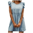 thumbnail image 2 of SELONE Denim Dress for Women Fitted Summer Casual Denim Mini Ruffle Fashion Retro Loose Cuff Short Skirt Summer Dresses for Women Midi Dresses for Women for Everyday Wear Beach Vacation Light blue L, 2 of 8