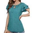 thumbnail image 6 of Summer Saving Wycnly Womens Tops Plain Short Sleeve V-Neck Tee Shirts Summer Casual Solid Ruffle Sleeve Loose Fit Blouse with Tie Green M Clearance Clothes, 6 of 7