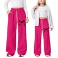 thumbnail image 2 of GBSYEWXS Teen Girls Sweatpant Bow Print Ankle Straight-Leg Drawstring Waist Casual Hot Pink Trousers Size 12-13 Years, 2 of 5