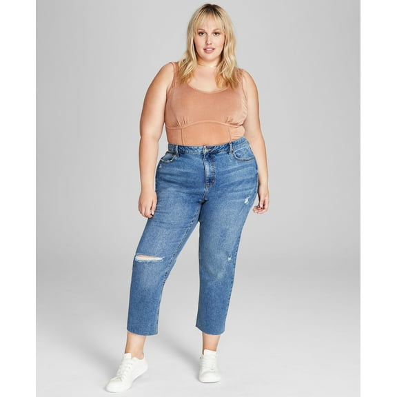 Trendy Plus Size Ripped Mom Jeans Dustin Wash 18W