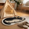 thumbnail image 4 of Black Cat Lying On Round Cushion Shaped Doormat, Fluffy Cartoon Kitten Floor Rug, Non Slip Absorbent Indoor Bedroom Mat for Cat Lovers Home Decor, 4 of 7