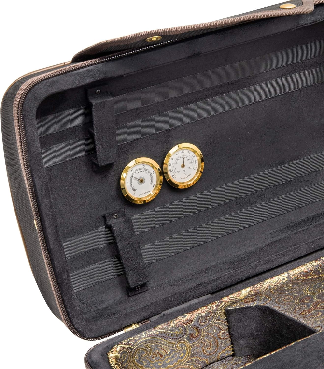 MI&VI NF-9001CC Maestro Hard-Shell Violin Case 4/4 (Full Size) Polishing Cloth Included | Luxury Silk Interior | High-Density | Adjustable Straps | Hygrometer | Thermometer (Black)