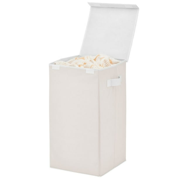 mDesign Large Upright Laundry Hamper Basket with Hinge Lid and Attached