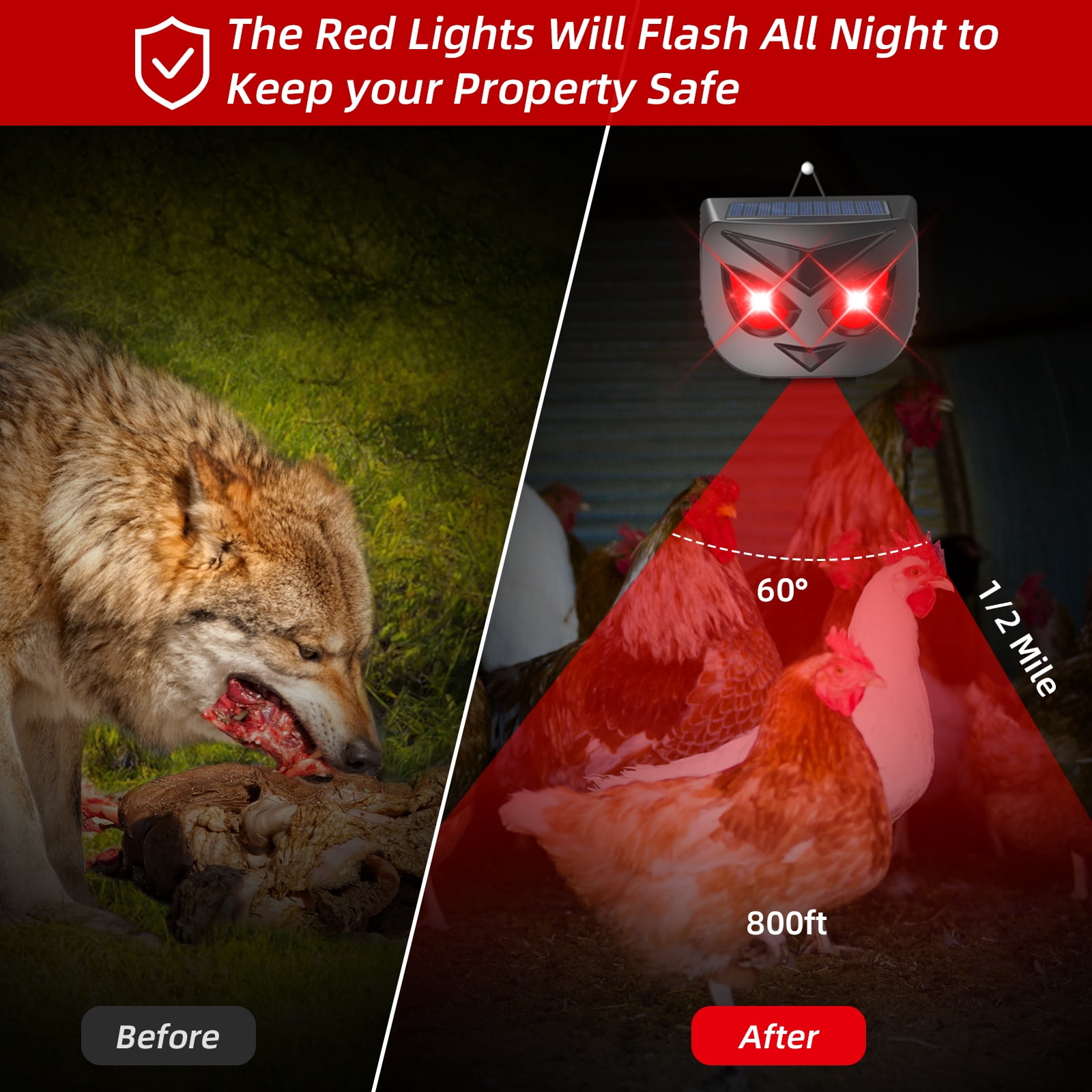 JahyElec Solar Animal Repeller, 4-pack with LED Lights for Outdoor Nighttime Protection Suitable for Repelling Coyotes Deer Cats from Yards
