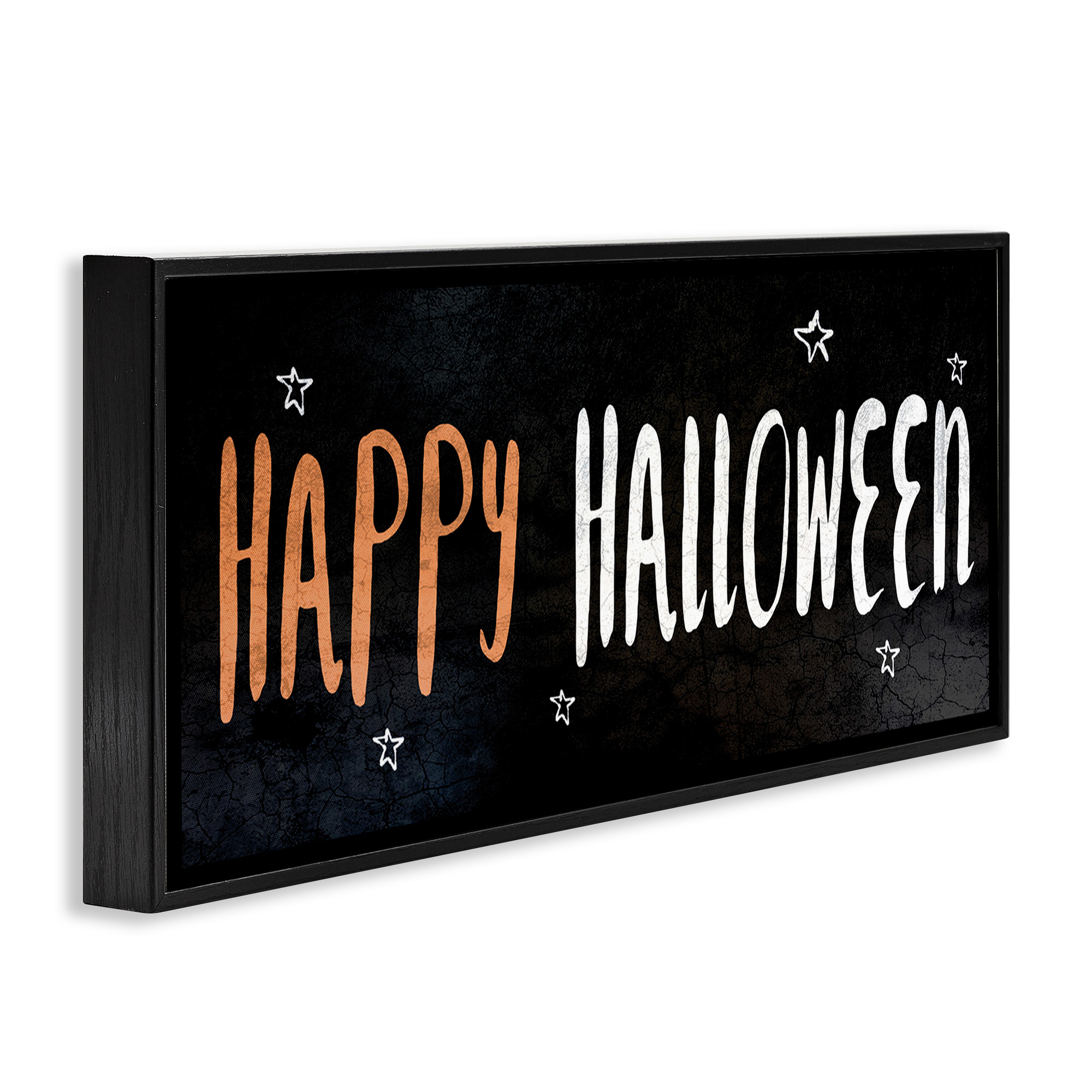 Stupell Industries Happy Halloween Spooky Stars Holiday Painting Black Framed Art Print Wall Art, 30 x 13