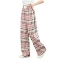 thumbnail image 2 of Atogsazn Children's Girls Plaid Wide Leg Pants Kids Loose Elasitc Waist Pant Summer Clothes Fashion 04-Pink 4-5 Years, 2 of 4