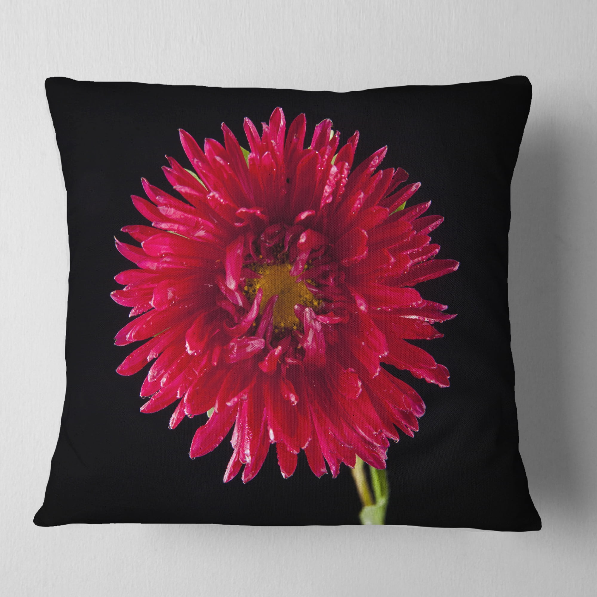 Designart Chrysanthemum Flower on Black - Flowers Throw Pillowwork - 16x16