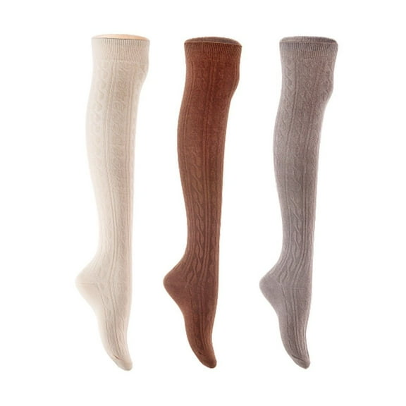 Lian LifeStyle Women's 3 Pair Adorable Comfortable Soft Thigh High Over Knee High Cotton Socks Size 6-9 L1024 Cream,Coffee,Dark Grey