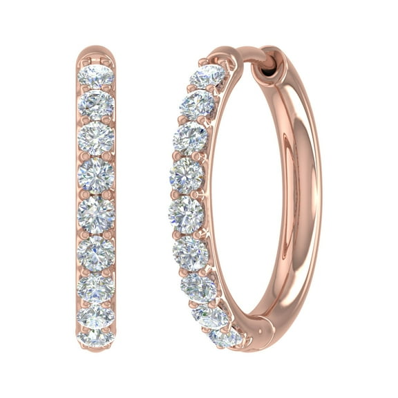 1/2 Carat (ctw) Round White Diamond Ladies Hoop Earrings in 10K Rose Gold - IGI Certified