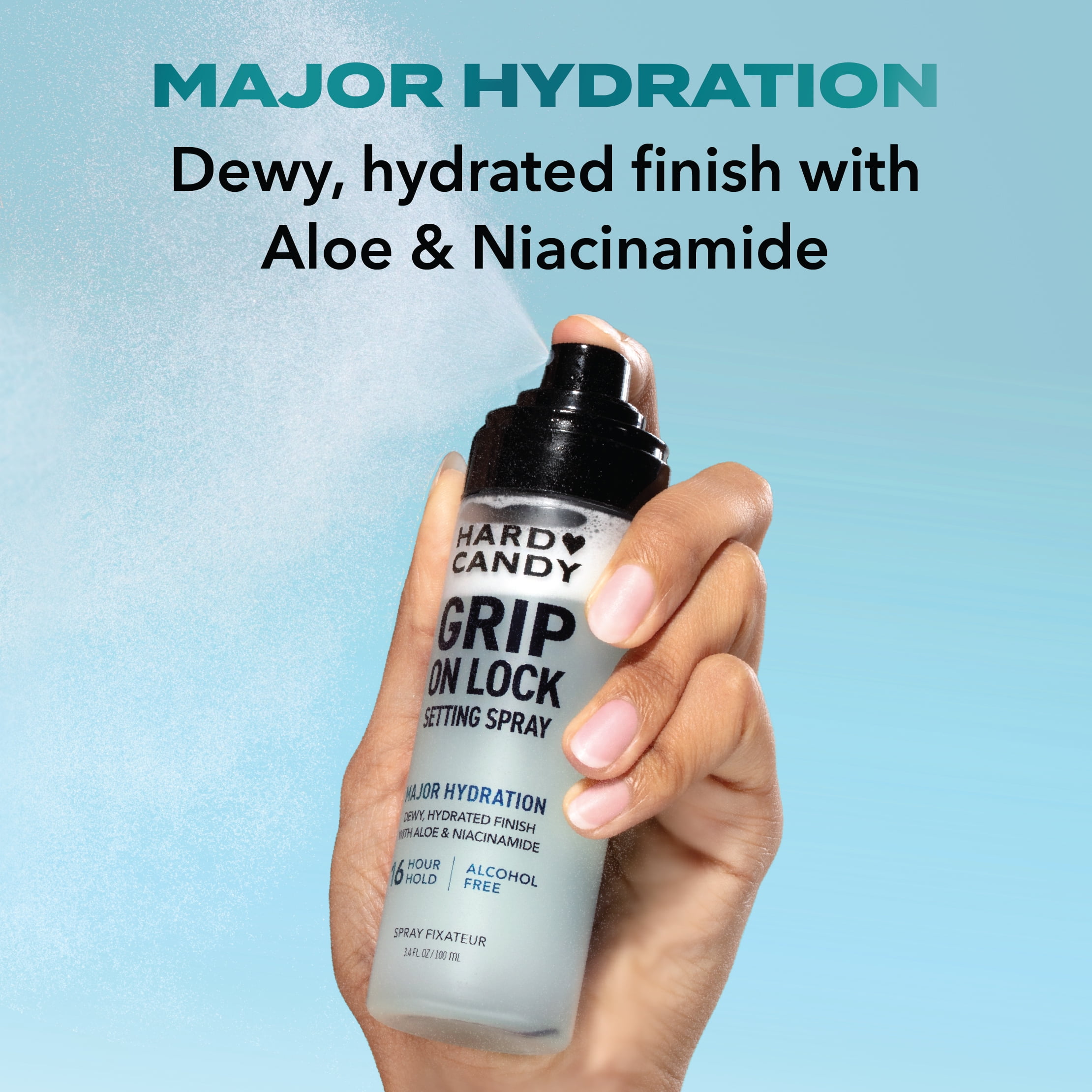 Hard Candy Grip On Lock Vaporisateur fixateur, sans alcool, tenue pendant 16 heures, fini rosé, hydratant 3.4 fluid ounces