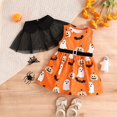 thumbnail image 3 of GYRATEDREAM Toddler Baby Girls Clothes Halloween Dress Cartoon Pumpkin Ghost Spider Print Outfits with Mesh Shawl Cover-up 2 Piece Set for 3-4Y Orange, 3 of 9